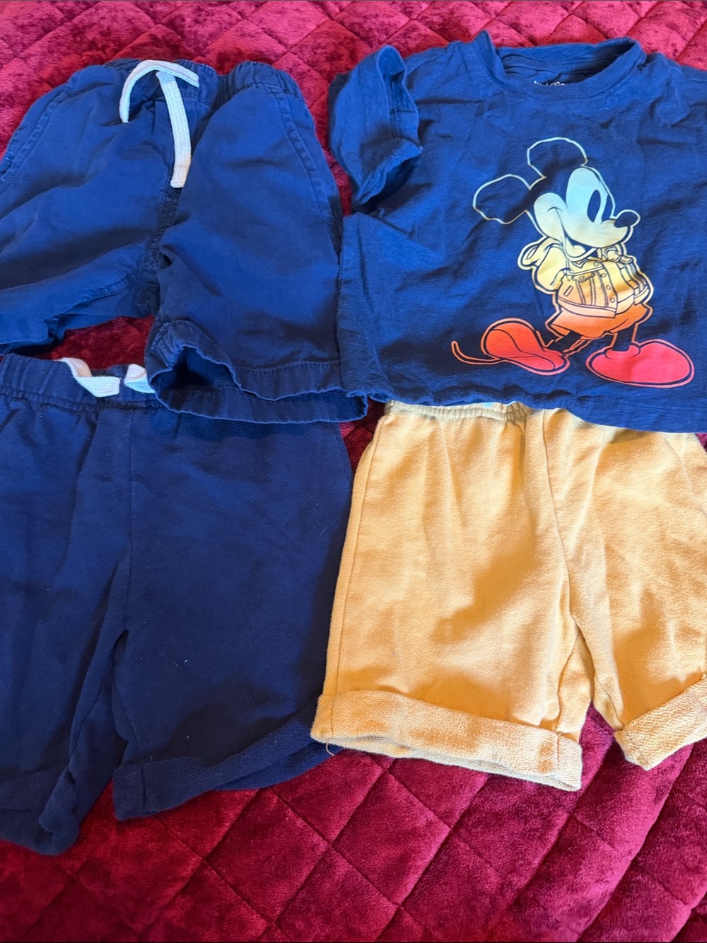 A23 Navy Mickey Mouse Tee with Navy & Yellow Shorts Set and two Children’s place